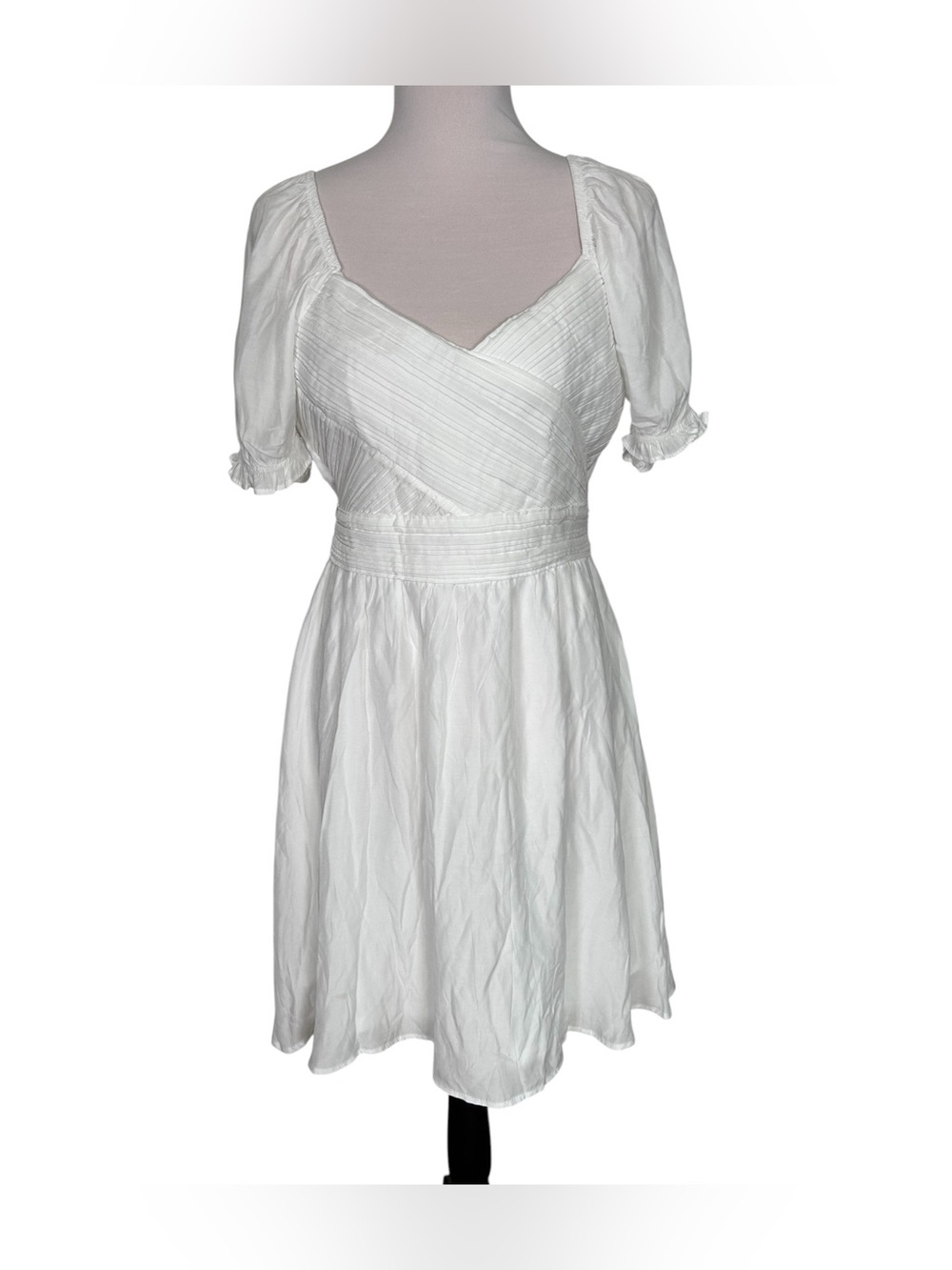 Blu Pepper White Pintuck Dress Women’s CR2258 Puff Sleeve Tie Back Coquette NWT